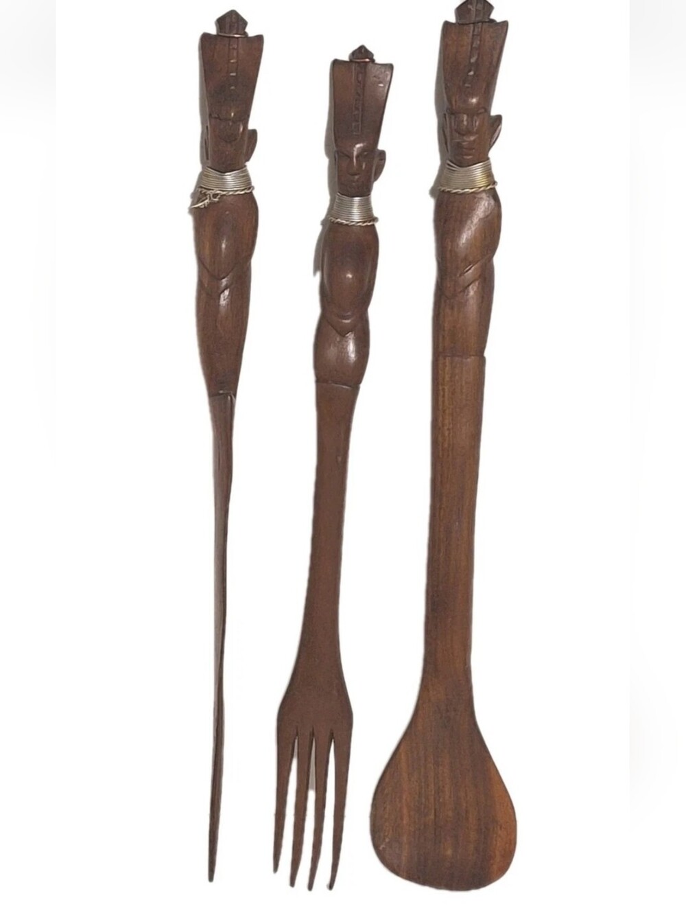Tribal African Vintage Wooden Hand-Carved Spoon Fork Knife Decor Utensils